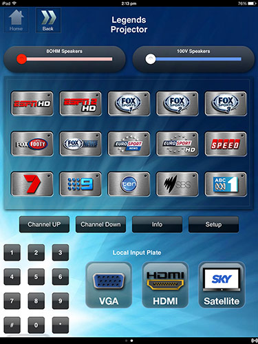 IP Installs Automation controlling a projector and audio in a Club's Sports Bar