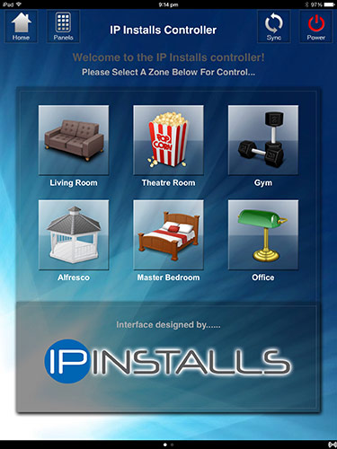 IP Installs Home Automation zone selection screen